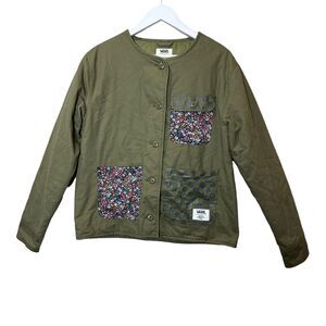 Vans X Liberty Boxy Button Up Oversized Brush Cotton Jacket Green Women's Medium